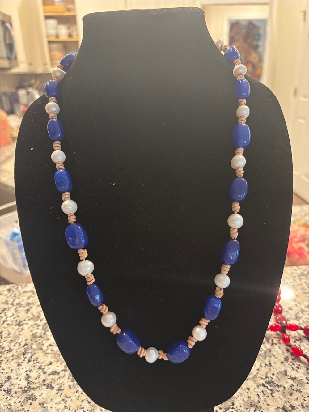 Handcrafted Blue Jade and Pearl Necklace